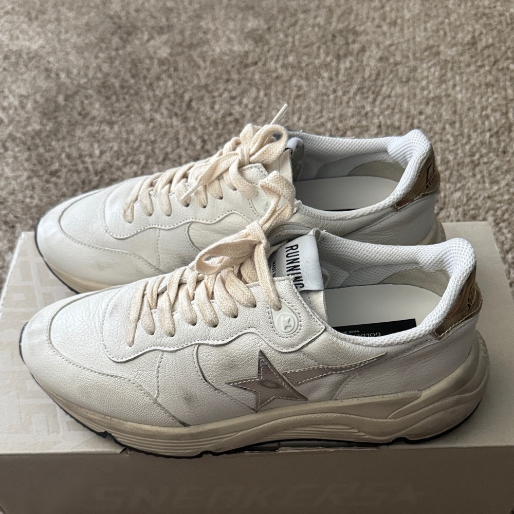 Golden Goose Running Sole Spezzata Size 38 White/Silver/Gold.